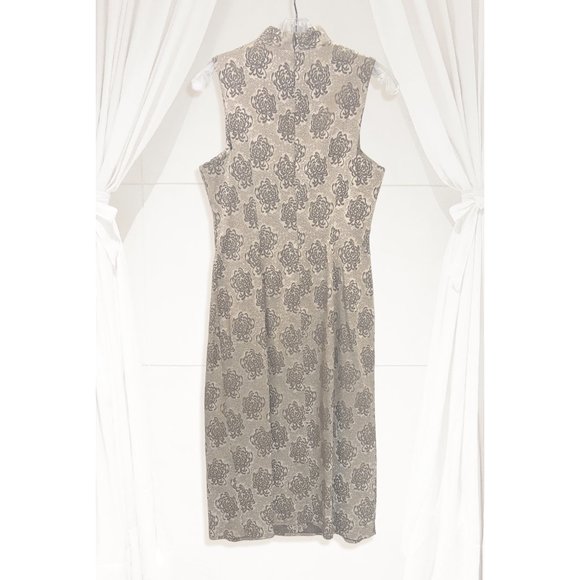 Vintage Harold's Keyhole Cheongsam Chrysanthemum Damask Shift Dress - Picture 2 of 11